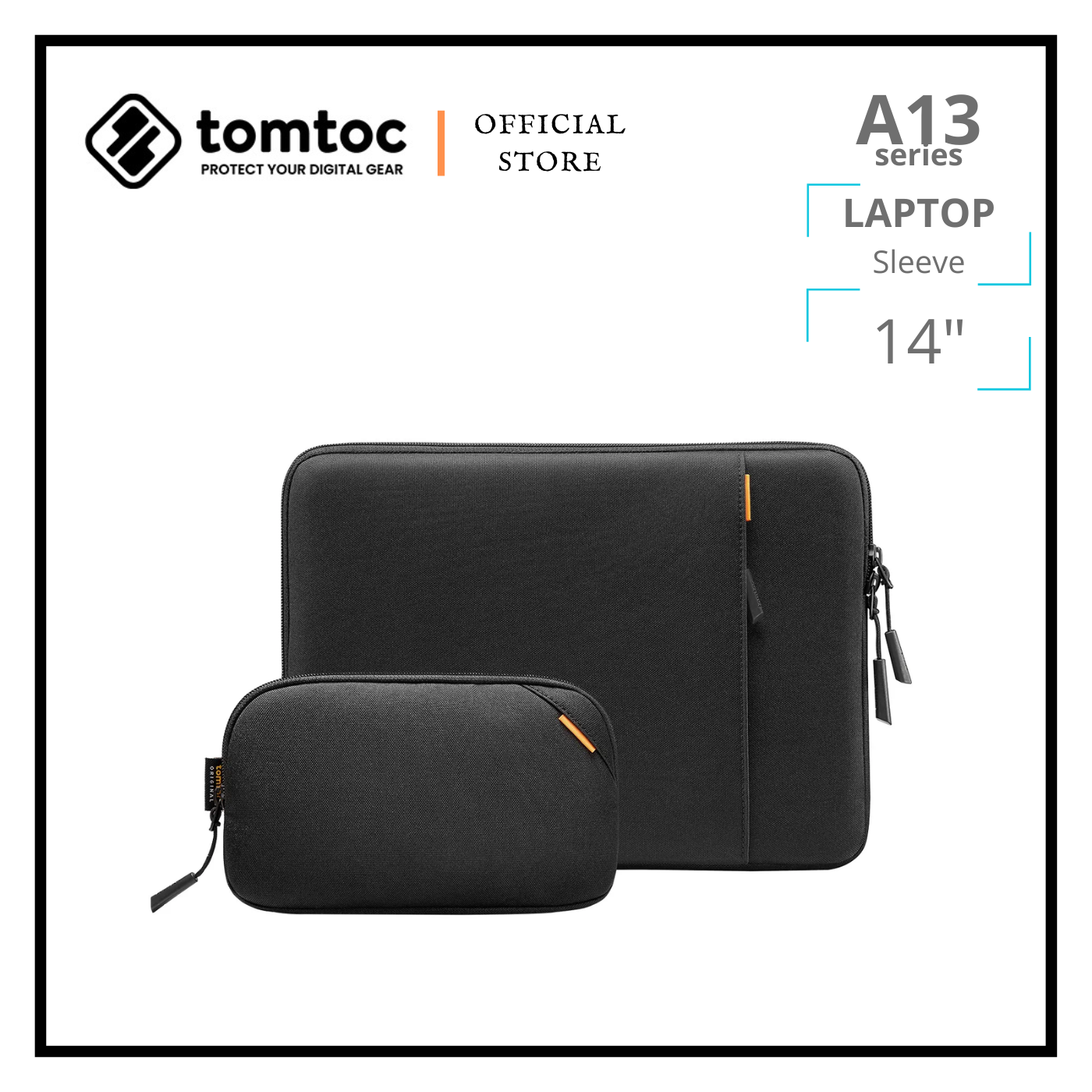 tomtoc Versatile A13 Laptop Sleeve & Accessory Pouch For 14" New MacBook Pro | Black / Gray