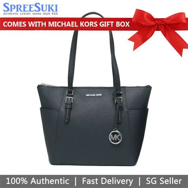 Michael Kors Handbag In Gift Box Shoulder Bag Tote Charlotte Tote Navy Dark Blue # 35F0SCFT3L