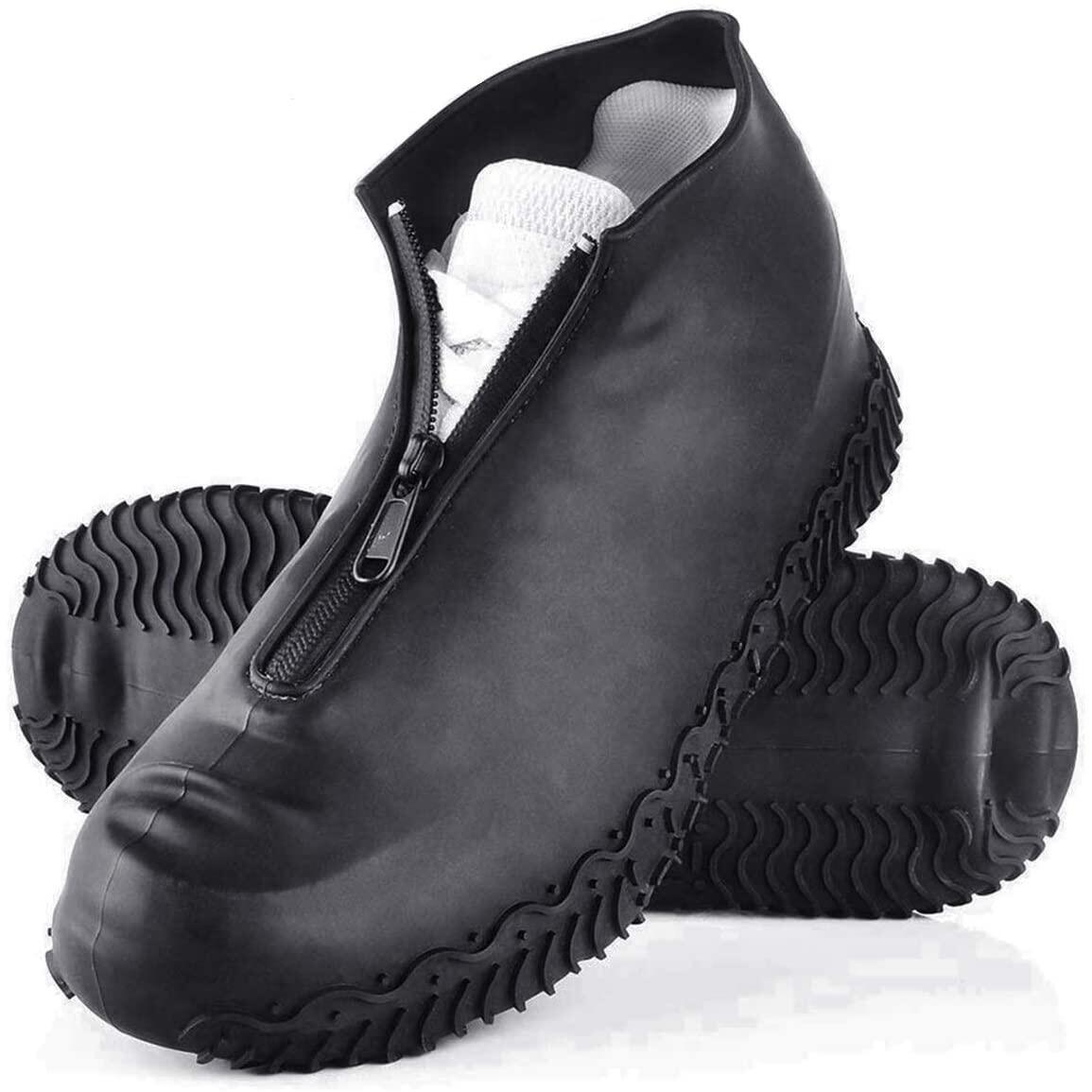 Reusable Shoe Covers, Silicone Waterproof Overshoes with Zipper, Outdoor Shoe Protectors Not-Slip Rain Galoshes for Men Women