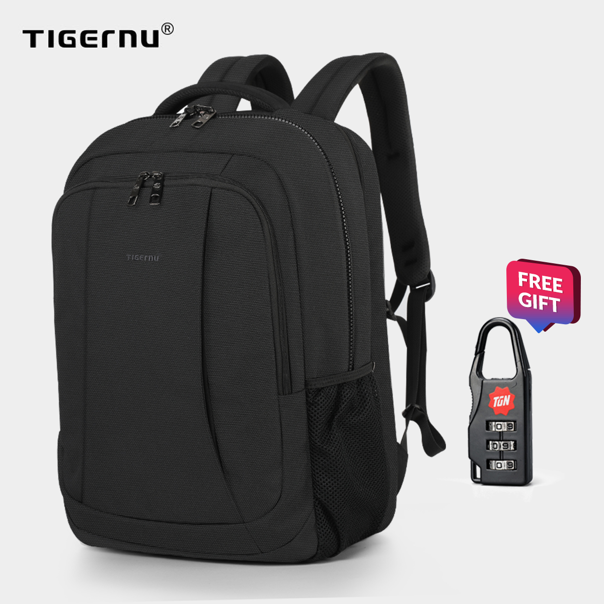 Tigernu Travel 39L 17.3 inch Large Capacity Laptop Men Backpacks Anti theft Zippers Water resistant business bag for men T-B3143A