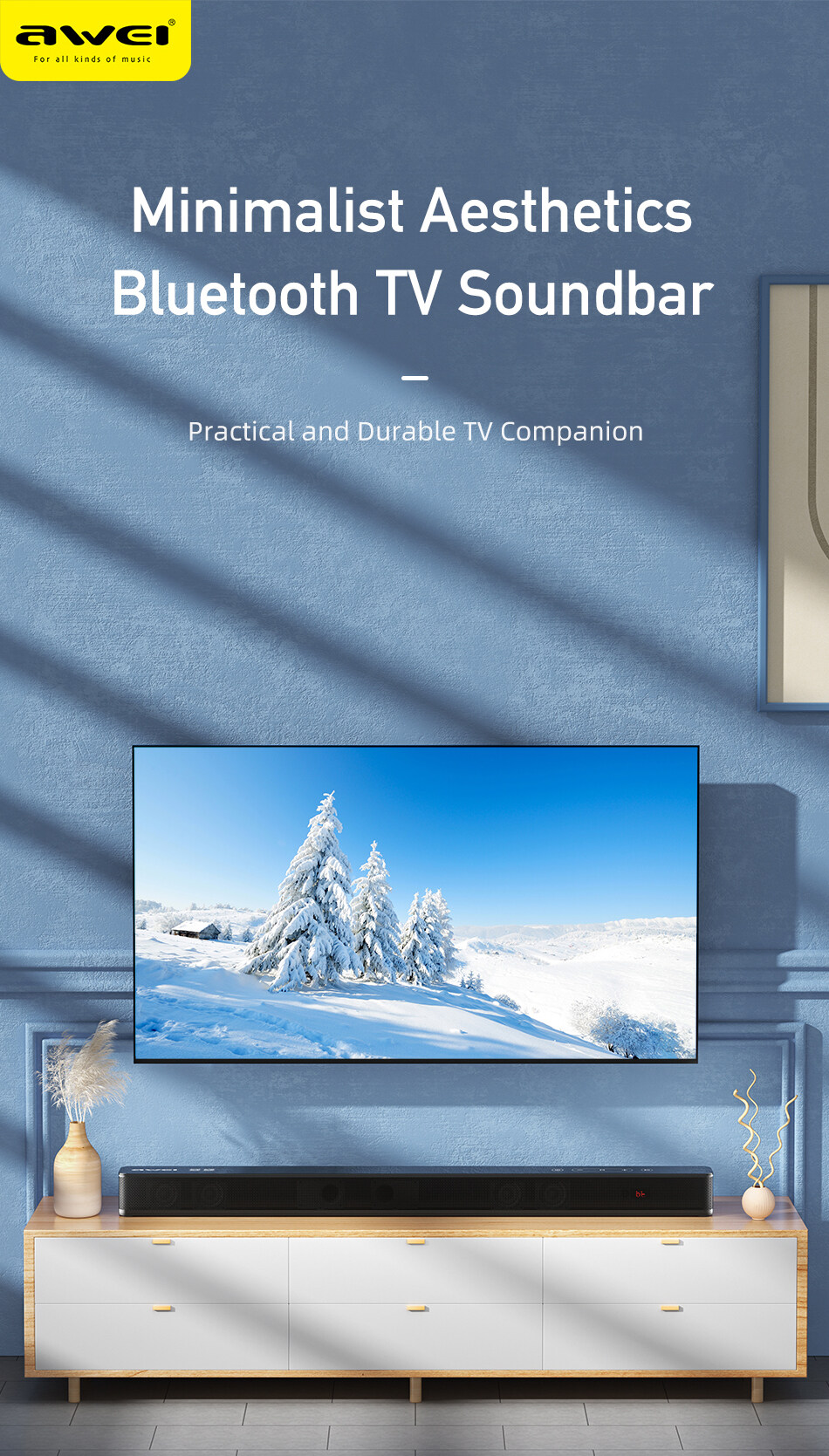 Awei Y998 TV Soundbar Speaker 33Inches Wireless Bluetooth Soundbar Home Theater With 8 Built-in Sound Units Support Bluetooth/Optical/SPDIF/AUX