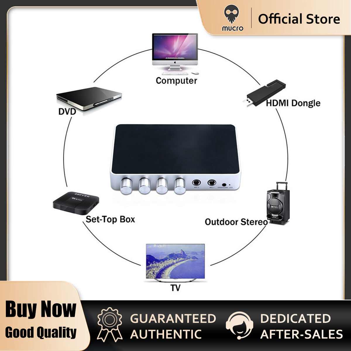 Mucro KM200 Portable Digital Stereo Audio Echo System Machine HDMI Karaoke Mixer Amplifier 4K/2K TV PC Home Theater