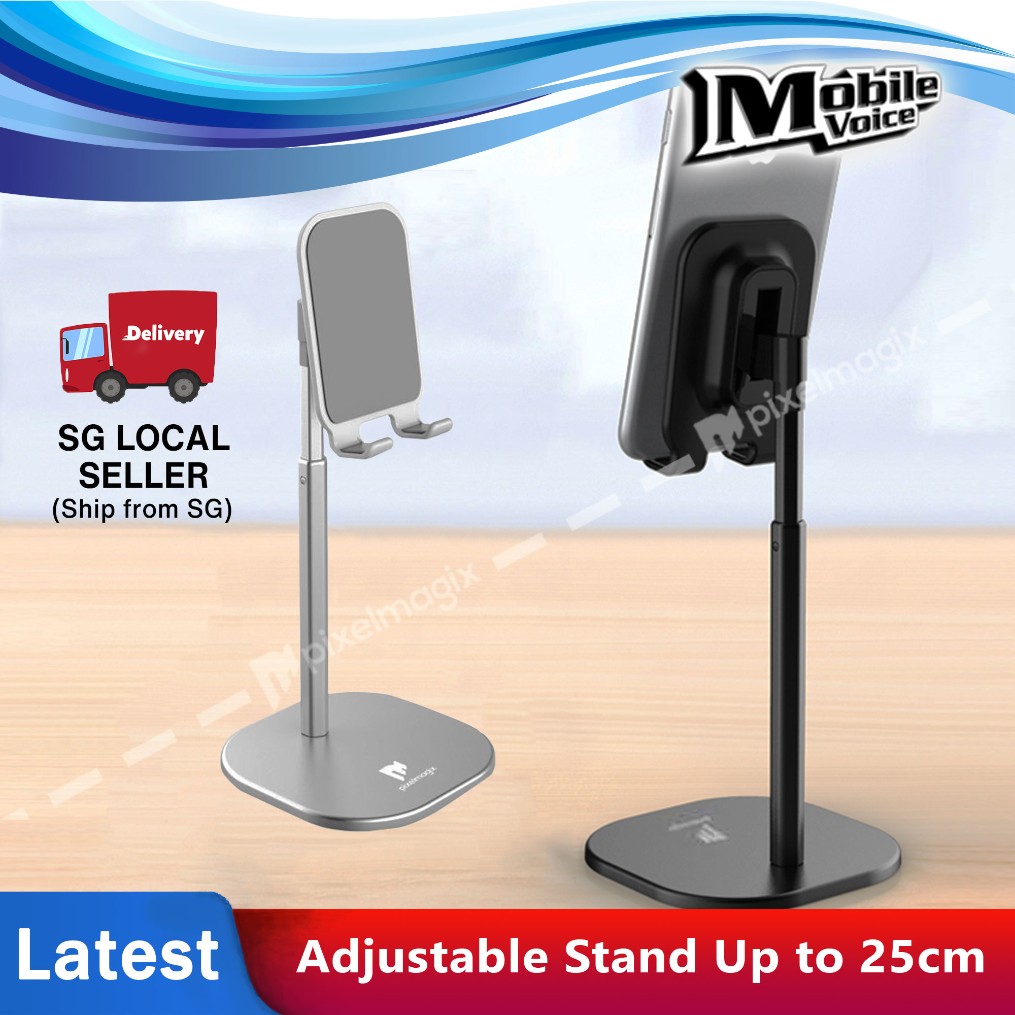 PixelMagix Adjustable Height Smartphone Metallic Mobile Holder Stand for Phone / Tablet Tablet Mount (Up to 25cm)