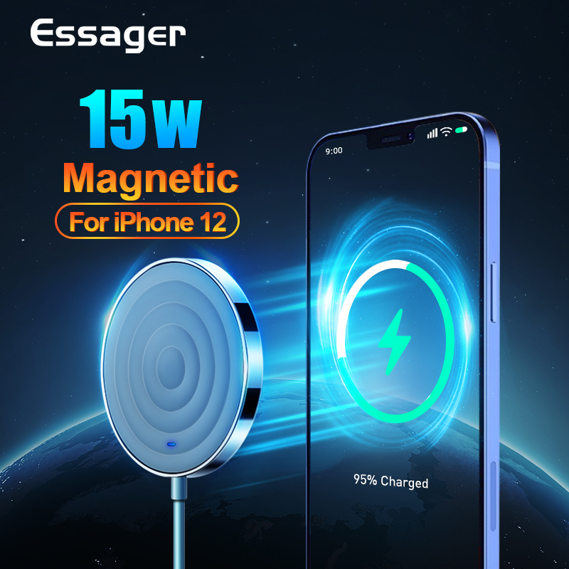 Essager 15W Qi Magnetic Wireless Charger Support Magsafe Compatible with iPhone 12 11 Pro Max Mini Xs X Xr 8 Induction Fast Charging Pad For Samsung Xiaomi